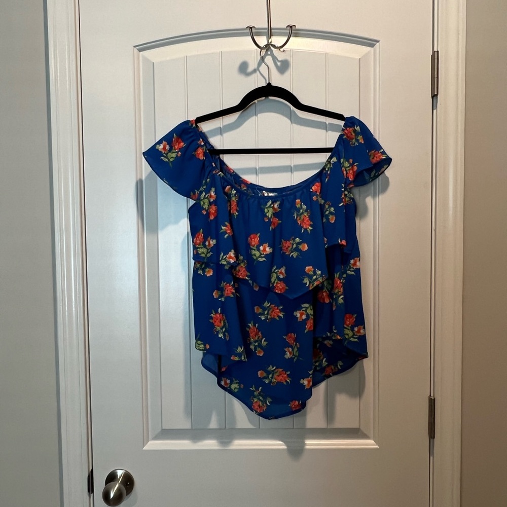 Women’s Blue and Pink Off The Shoulder Top